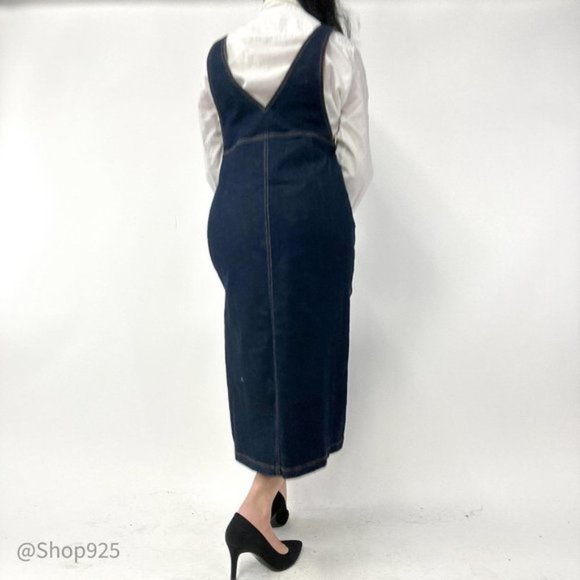Denim Overalls Midi  Dress With Slit - Picture 5 of 6